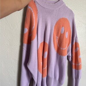Smiley Face Lavender and Orange Sweater